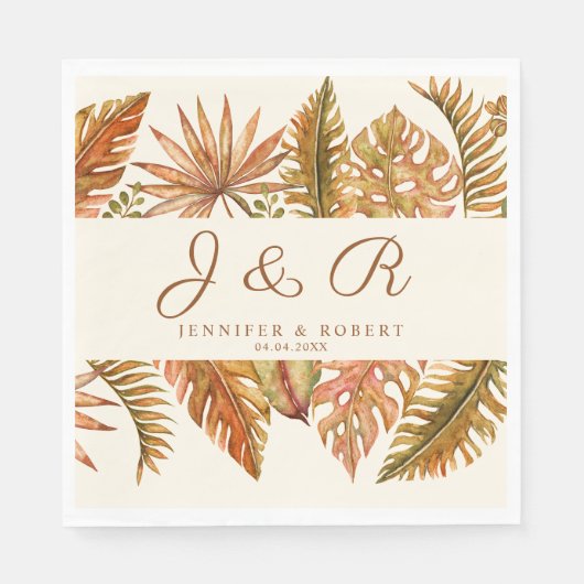 Rustic Fall Leaves Monogram Trouwservet Servet (Voorkant)