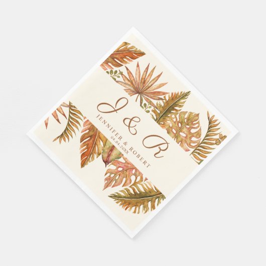 Rustic Fall Leaves Monogram Trouwservet Servet (Hoek)