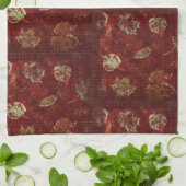 Rustic Fall Leaves Primitive Gingham Tile Burgundy Theedoek (Gevouwen)