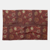 Rustic Fall Leaves Primitive Gingham Tile Burgundy Theedoek (Horizontaal)