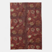 Rustic Fall Leaves Primitive Gingham Tile Burgundy Theedoek (Verticaal)