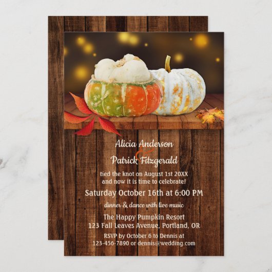 Rustic Fall Leaves Pumpkin Post Wedding Uitnodigin Kaart (Voorkant / Achterkant)