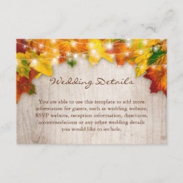 Rustic Fall Leaves String Lights Wedding Details Informatiekaartje