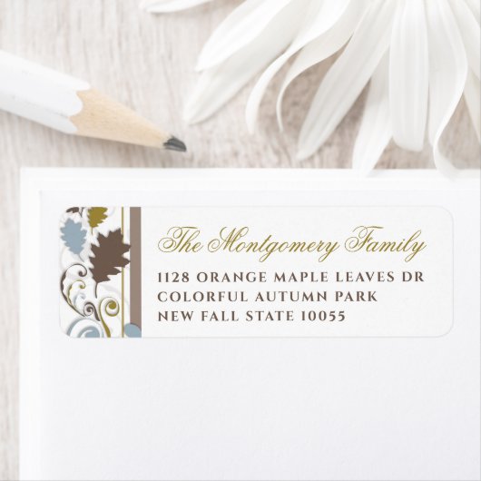 Rustic Fall Leaves Swirls Holiday Return Address Etiket (Insitu)