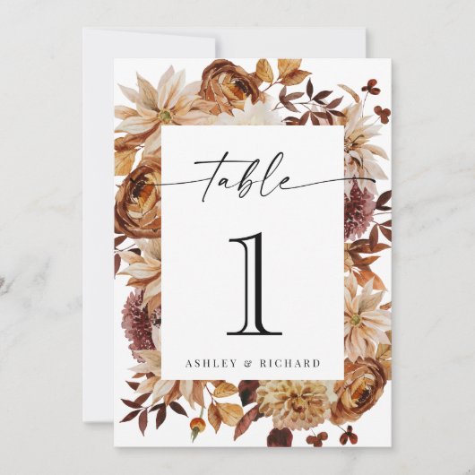 Rustic Fall Leaves Trouwtafel Nummer Kaart (Voorkant)