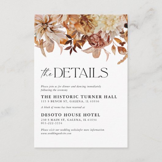 Rustic Fall Leaves Wedding Details Kaart (Voorkant)