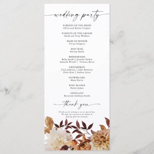 Rustic Fall Leaves Wedding Program Programmakaart (Achterkant)