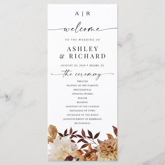 Rustic Fall Leaves Wedding Program Programmakaart (Voorkant)