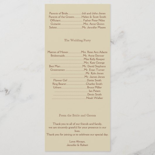 Rustic Fall Leaves Wedding Program Programmakaart (Achterkant)