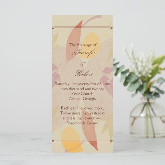 Rustic Fall Leaves Wedding Program Programmakaart (Staand voorkant)