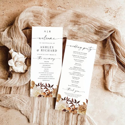 Rustic Fall Leaves Wedding Program Programmakaart