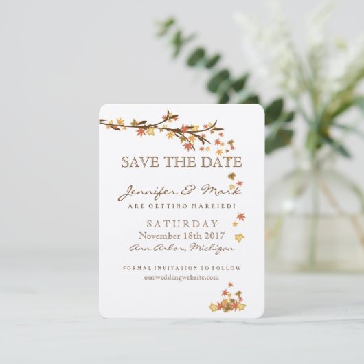 Rustic Fall Leaves Wedding Save the Date (Staand voorkant)