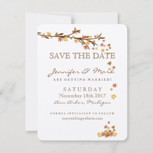 Rustic Fall Leaves Wedding Save the Date (Voorkant)