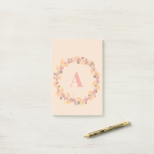 Rustic Fall Leaves Wreath | Monogram Post-it® Notes (Op bureau)