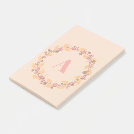 Rustic Fall Leaves Wreath | Monogram Post-it® Notes (Schuin)
