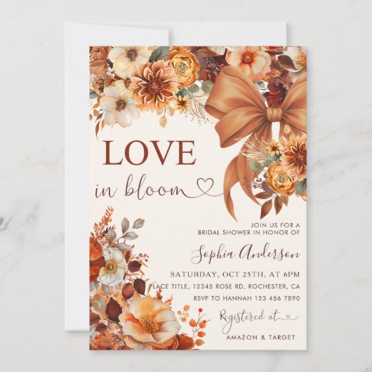 Rustic Fall Love In Bloom  Bridal Shower Party Kaart (Voorkant)
