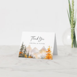 Rustic Fall Mountain Pine Forest Wedding Bedankkaart