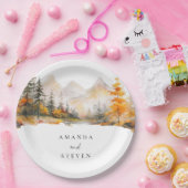 Rustic Fall Mountain Pine Forest Wedding Papieren Bordje (Feest)
