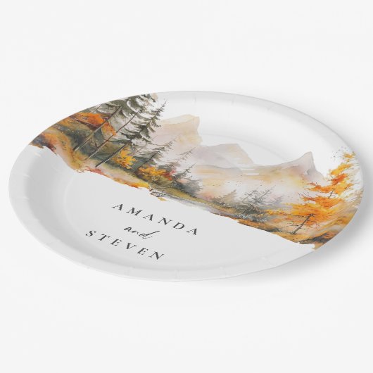 Rustic Fall Mountain Pine Forest Wedding Papieren Bordje (Gekanteld)