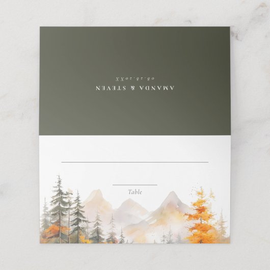 Rustic Fall Mountain Pine Forest Wedding Plaatskaartje (Buitenkant ongevouwen)