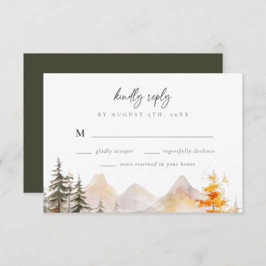 Rustic Fall Mountain Pine Forest Wedding RSVP Kaartje (Voorkant / Achterkant)
