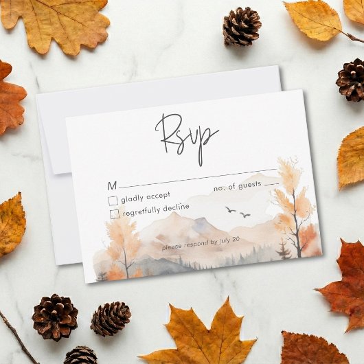 Rustic Fall Mountain Scene Watercolor QR Code RSVP Kaartje