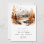Rustic Fall Mountain Scene Watercolor Wedding Kaart (Voorkant)