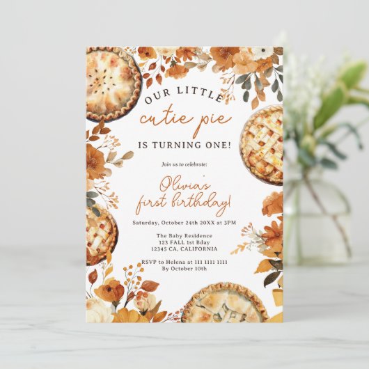 Rustic Fall Neutral Cutie Pie First Birthday Kaart (Staand voorkant)