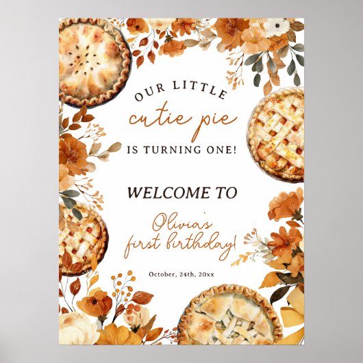 Rustic Fall Neutral Cutie Pie First Birthday Poster (Voorkant)