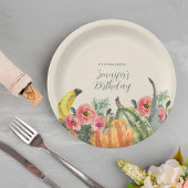 Rustic Fall Pink Floral Pumpkins Birthday Party Papieren Bordje