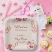 Rustic Fall Pink Pumpkin Fall In Love Baby Shower Papieren Bordje (Feest)