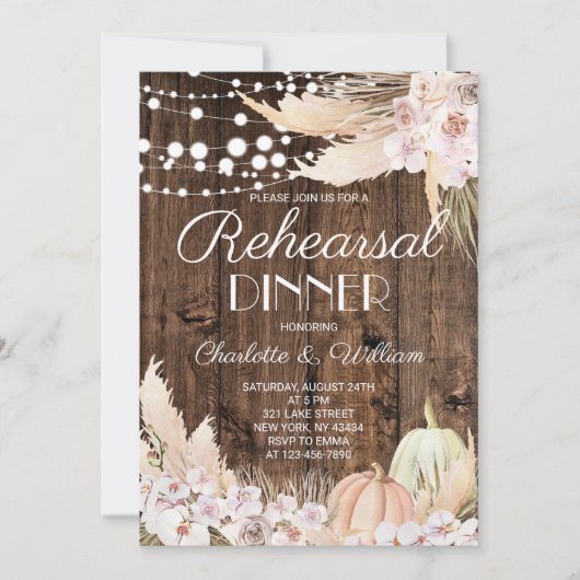 Rustic Fall Pompoen Rehearsal Dinner Kaart (Voorkant)