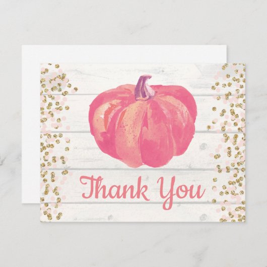 Rustic Fall Pompoen Roze Goud Glitter Confetti Bedankkaart (Voorkant / Achterkant)