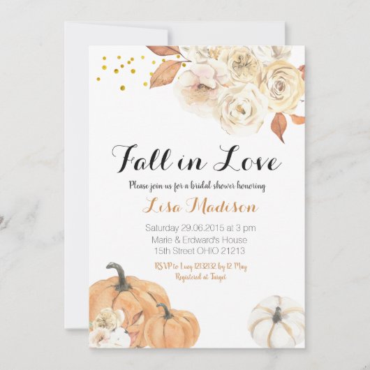 Rustic Fall Pumpkin Fall in Love Bruiloft Feest Kaart (Voorkant)