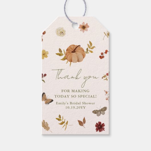 Rustic Fall Pumpkin Floral Bridal Shower Thank You Cadeaulabel (Voorkant)