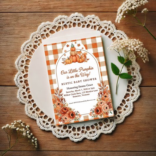 Rustic Fall Pumpkin Fox Baby Shower Invitation Kaart