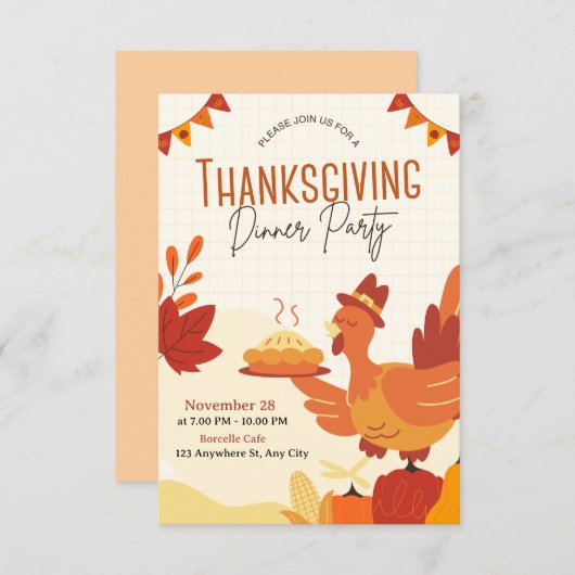Rustic Fall Pumpkin Thanksgiving Invitation Kaart (Voorkant / Achterkant)