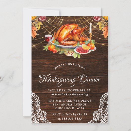 Rustic Fall Roasted Turkey Wood Thanksgiving Kaart (Voorkant)