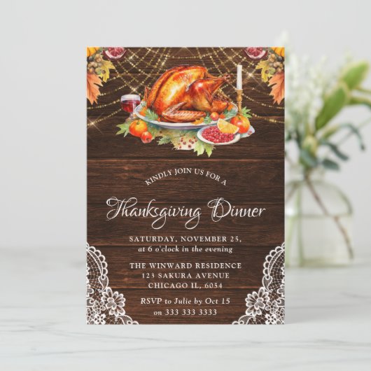 Rustic Fall Roasted Turkey Wood Thanksgiving Kaart (Staand voorkant)