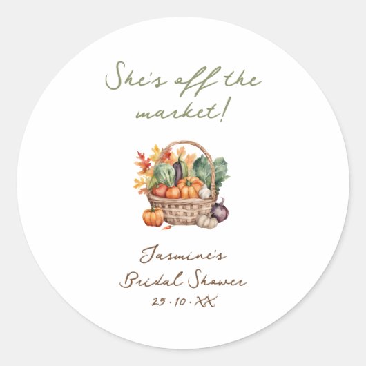 Rustic Fall She's Off the Market Bruidsbruiloft Ronde Sticker (Voorkant)