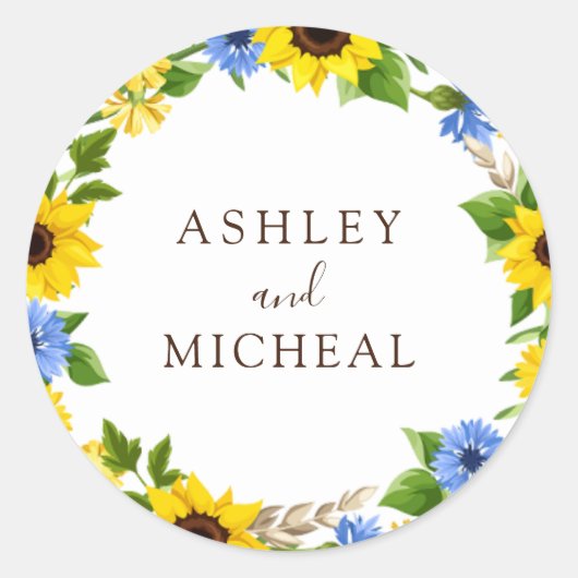 Rustic Fall Sunflower Wreath Wedding Sticker (Voorkant)