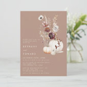 Rustic Fall Taupe Bloemstuk Pompoen Verlovingsfees Kaart (Staand voorkant)