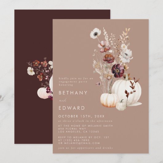 Rustic Fall Taupe Bloemstuk Pompoen Verlovingsfees Kaart (Voorkant / Achterkant)