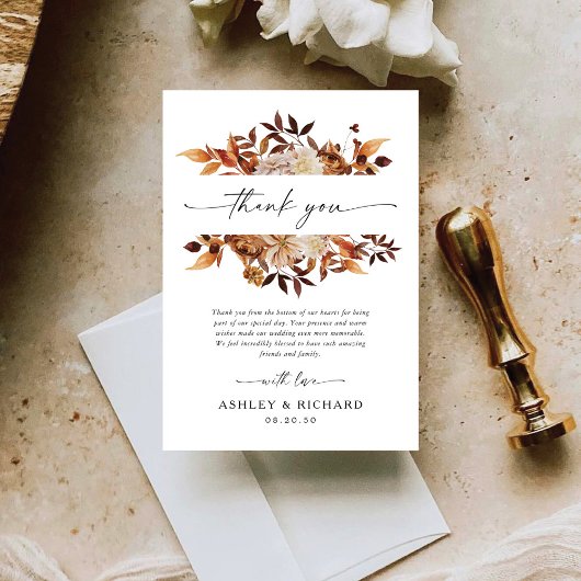 Rustic Fall verlaat bruiloft Bedankkaart