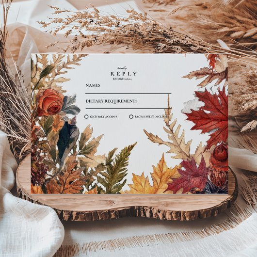 Rustic Fall verlaat bruiloft RSVP Kaartje
