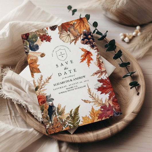 Rustic Fall verlaat bruiloft Save The Date