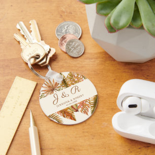 Rustic Fall verlaat Monogram Trouwronde Sleutelhanger