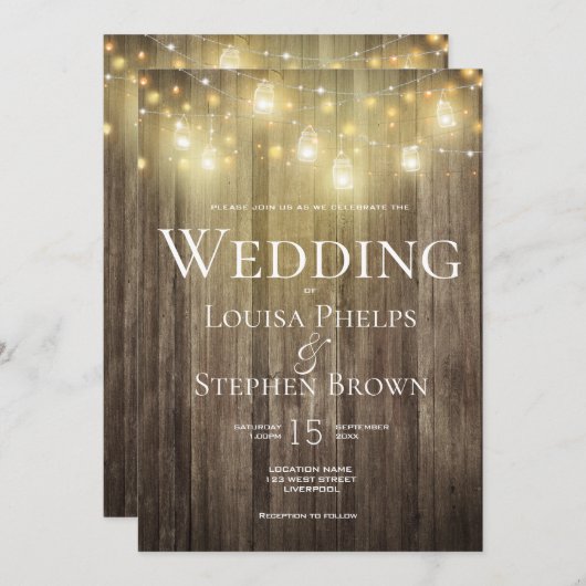 Rustic Fall Wedding country Fairy Lights Kaart (Voorkant / Achterkant)