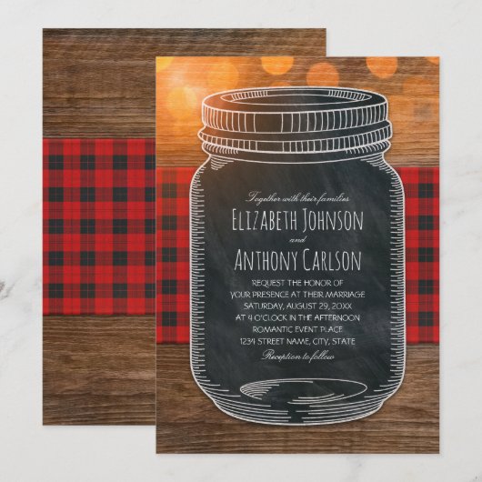 Rustic Fall Wedding Country Mason Jar Kaart (Voorkant / Achterkant)