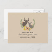 Rustic Fall Wedding Floral Deer Save The Date Aankondigingskaart (Voorkant / Achterkant)